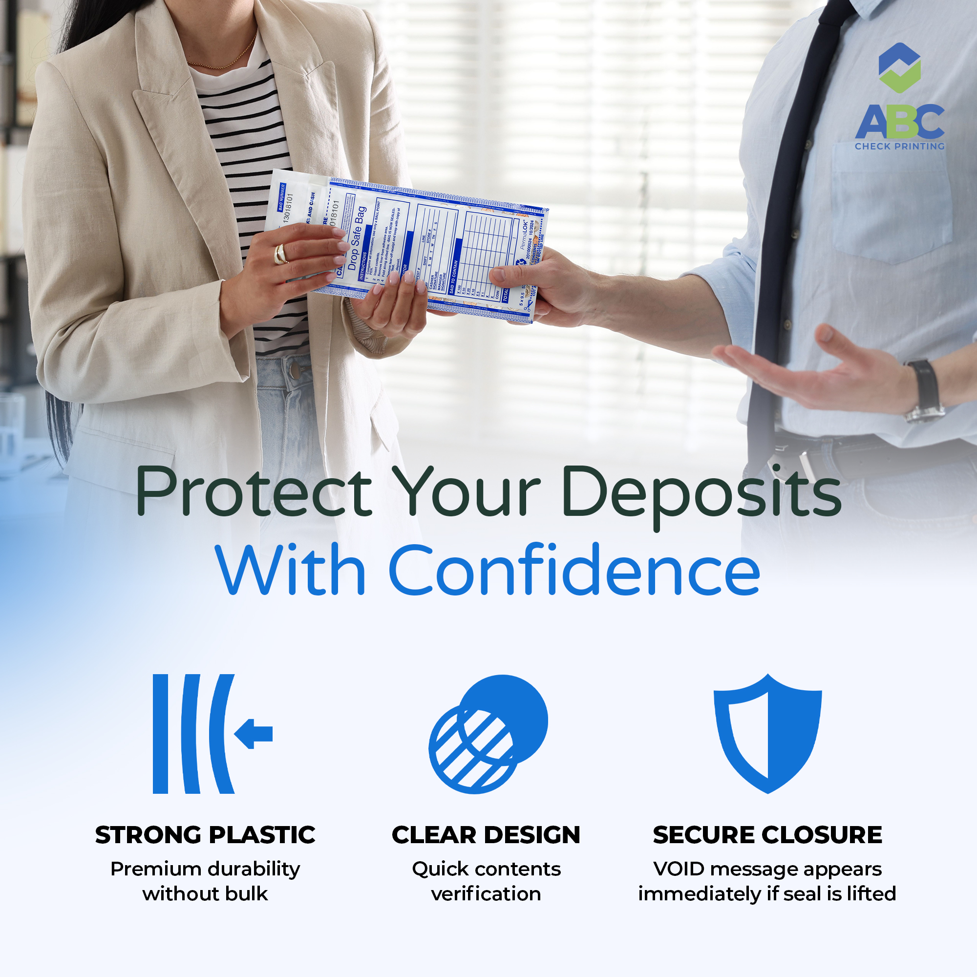 ABC FREEZFraud Clear Coin Deposit Bags, 5 x 9 1/2″ – Tamper-Evident, Heavy Duty - Image 2