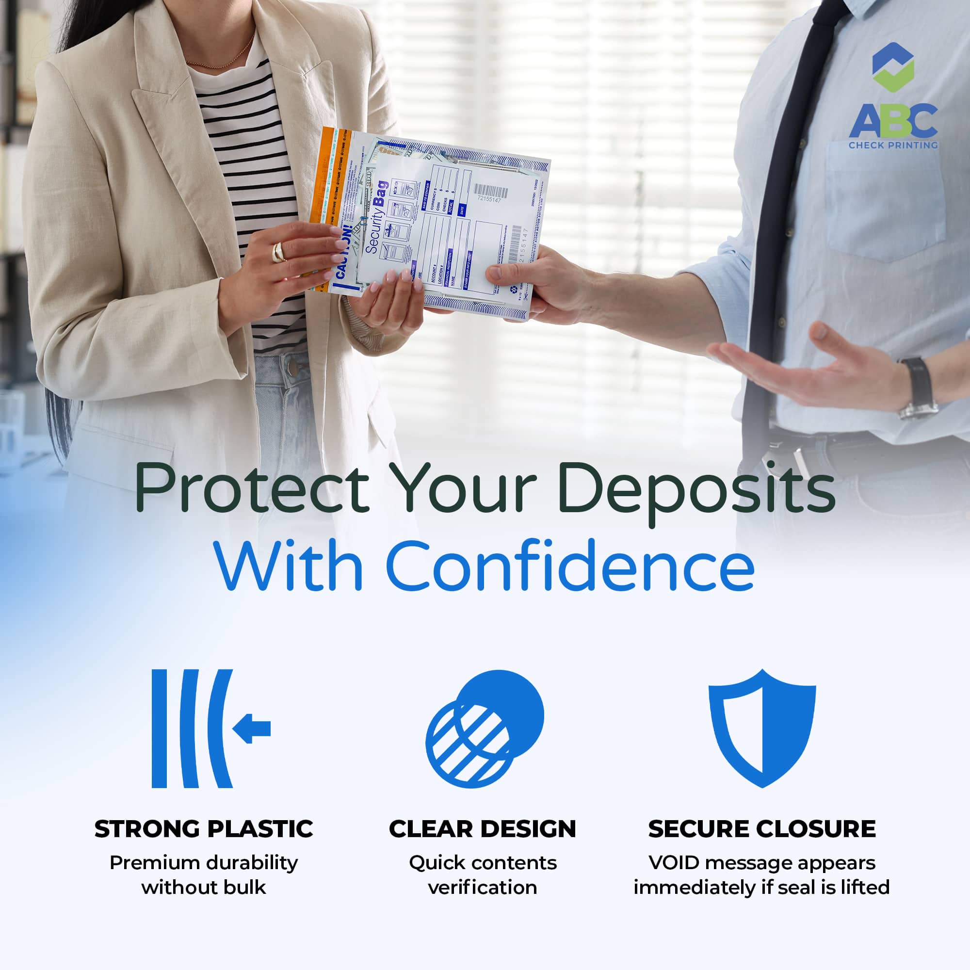 ABC 9 x 12 Tamper-Evident Bank Deposit Bags – Clear or Opaque - Image 2