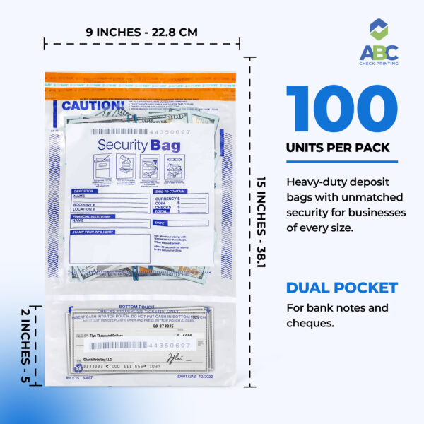 ABC Dual Pocket Bank Deposit Bags, 9 1/2 x 15″ – Clear or Clear/Opaque Back - Image 3
