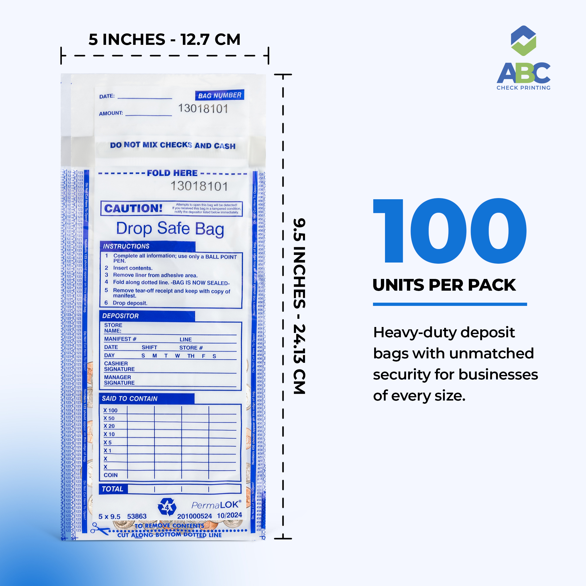 ABC FREEZFraud Clear Coin Deposit Bags, 5 x 9 1/2″ – Tamper-Evident, Heavy Duty - Image 3