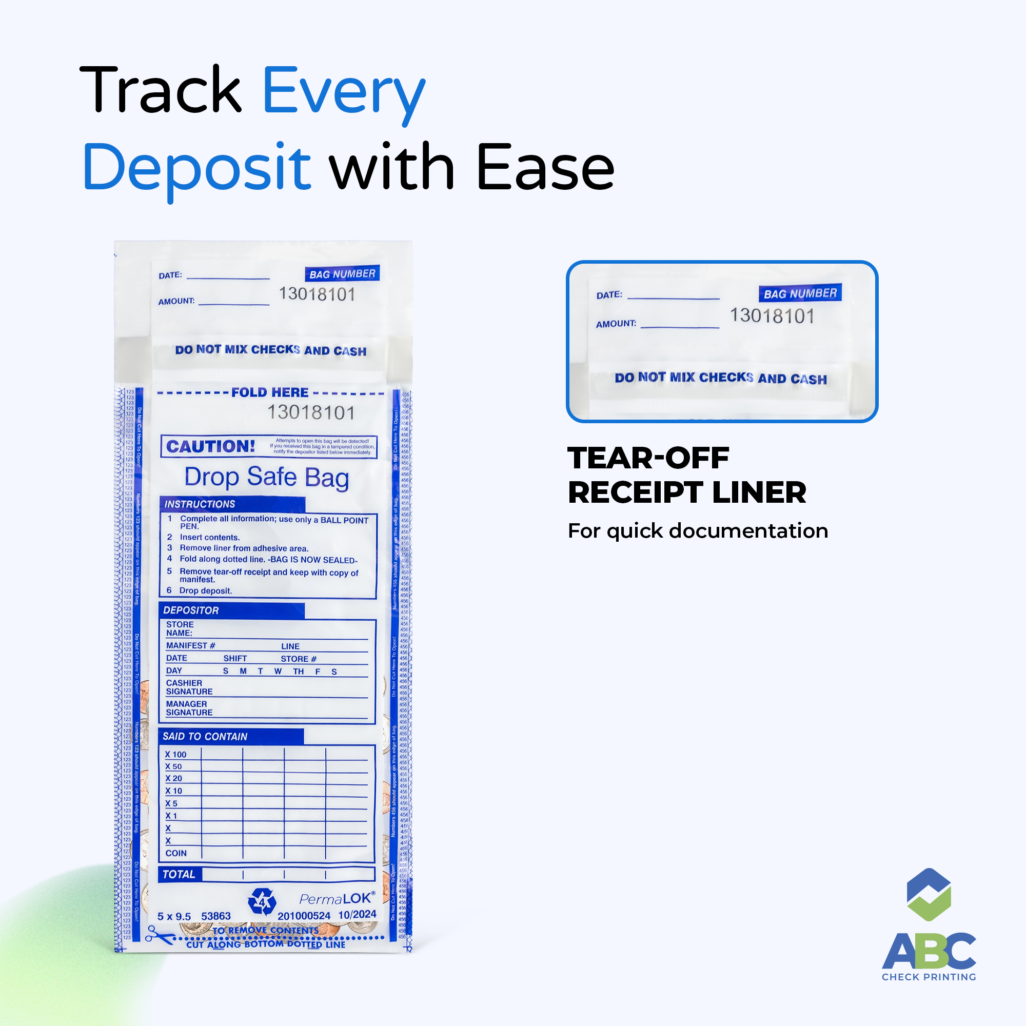 ABC FREEZFraud Clear Coin Deposit Bags, 5 x 9 1/2″ – Tamper-Evident, Heavy Duty - Image 5