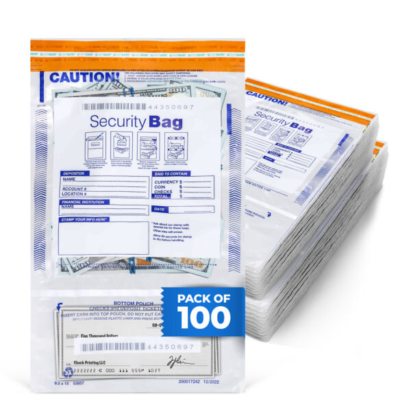 ABC Dual Pocket Bank Deposit Bags, 9 1/2 x 15″ – Clear or Clear/Opaque Back