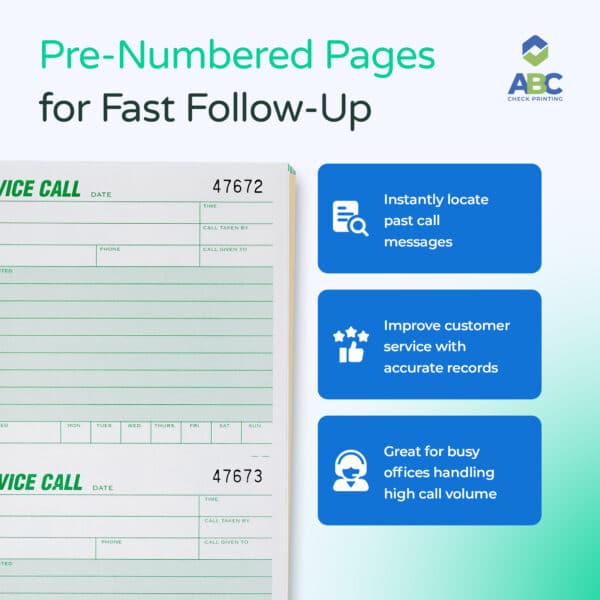ABC Service Call Log Book, Carbonless Duplicate, 5 5/8 x 8 1/2" Numbered, Spiral Bound, 3 Books (300 Calls) - Image 3