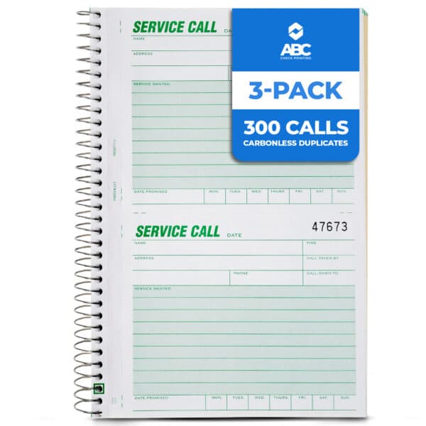 ABC Service Call Log Book, Carbonless Duplicate, 5 5/8 x 8 1/2" Numbered, Spiral Bound, 3 Books (300 Calls)
