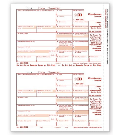 ABC Laser 1099-MISC Income, Federal Copy A, Bulk