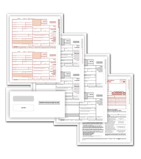 ABC 1099-NEC Tax Forms & Envelope Kit, 3-Part Filing Set, 50 Sets Pack, Includes Copies A, B & C, 1096 Transmittals