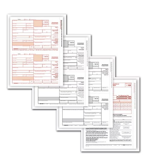ABC 1099-NEC Tax Forms Set, 5-Part Filing Pack, 50 Sets, Includes Copies A, B, C & 1096 Transmittals